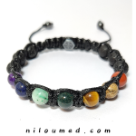 دستبند ترکیبی چرم و سنگ هفت چاکرا مدل 6