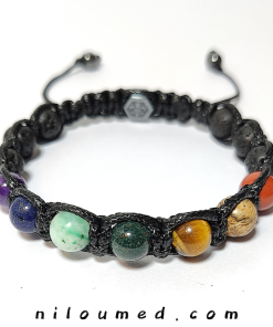 دستبند ترکیبی چرم و سنگ هفت چاکرا مدل 6