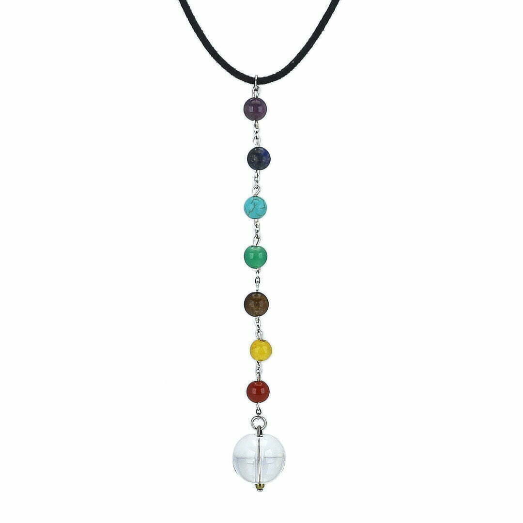 خرید-گردنبند-هفت-سنگ-چاکرا-معدنی-همراه-آویز-گوی-کریستال-کوارتز-طبیعی-جنس-فلز-استیل-همراه-بند-چرم-1 گردنبند کریستال هفت چاکرا مدل 16 - Image 1